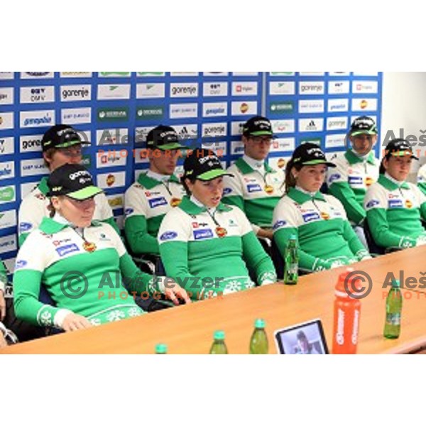 Slovenia cross-country ski team at press conference in Ljulbjana before start of 2014/2015 World Cup season on November 4, 2014