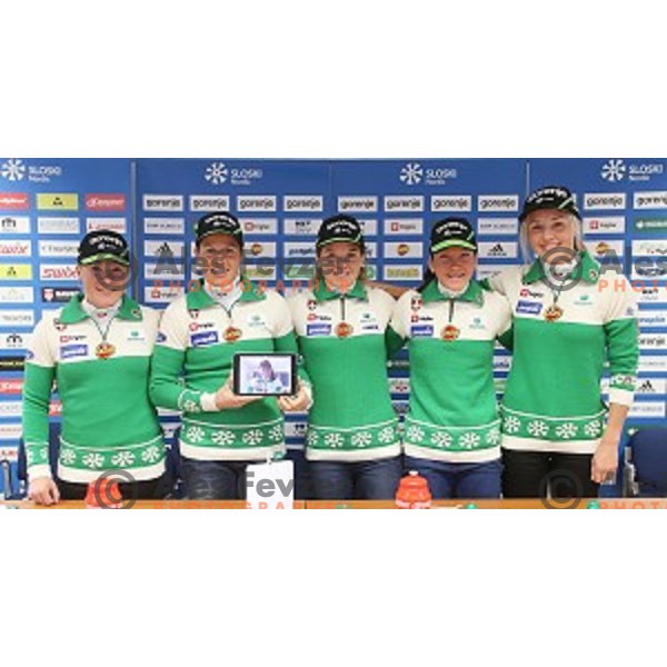 Slovenia cross-country ski team at press conference in Ljulbjana before start of 2014/2015 World Cup season on November 4, 2014