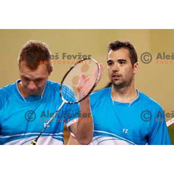 Miha Horvat and Iztok Utroša during badminton match between Slovenia and Forea Island on European Mixed Team Championship 2015, 7.11.2014, Lendava