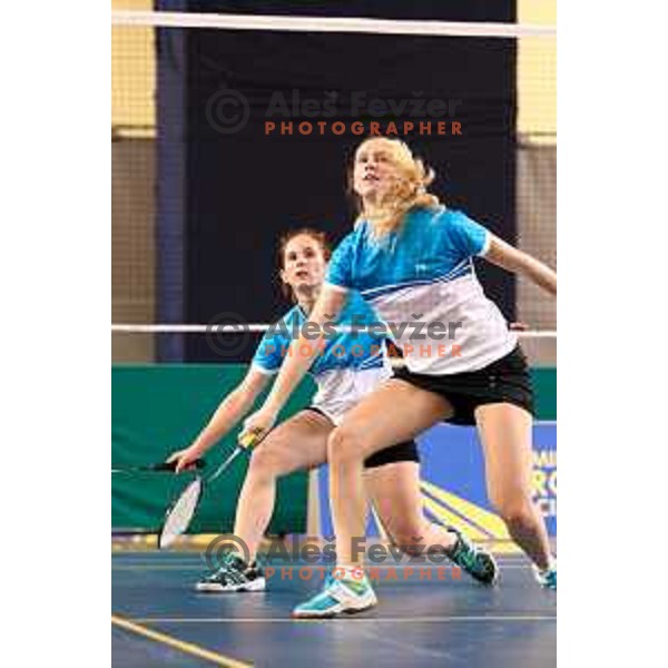 Nika Koncut and Ana Marija Setina during badminton match between Slovenia and Forea Island on European Mixed Team Championship 2015, 7.11.2014, Lendava