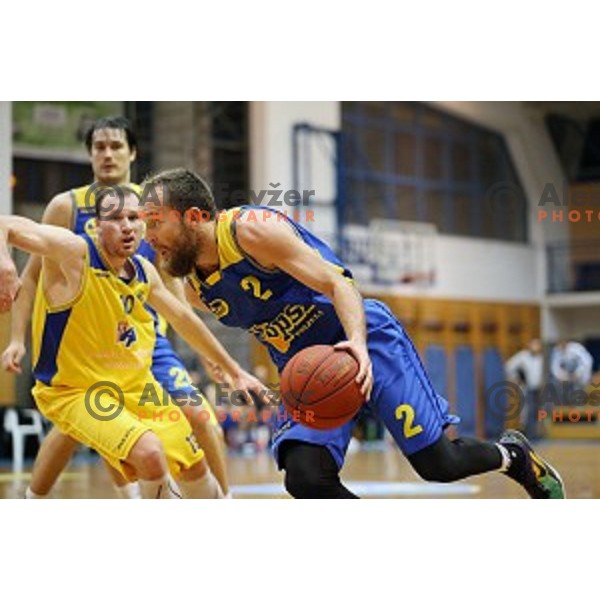 Samo Udrih of Hopsi Polzela in action during Telemach league basketball match Sencur Gorenjska gradbena druzba-Hopsi Polzela, played in Sencur, Slovenia on November 8, 2014
