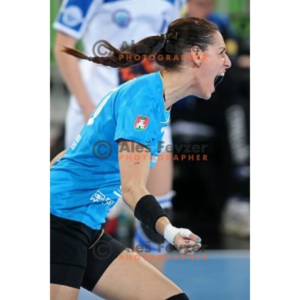 Alja Koren of Krim Mercator in action during EHF Women