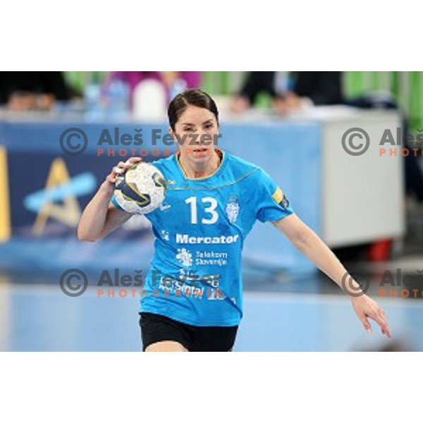 Mirjeta Bajramoska of Krim Mercator in action during EHF Women