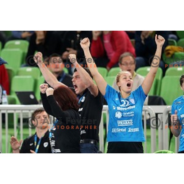 Sanja Gregorc of Krim Mercator in action during EHF Champions League between Krim Mercator (SLO) and Dinamo Sinara (RUS) in Stožice Hall, Slovenia on November 9,,2014