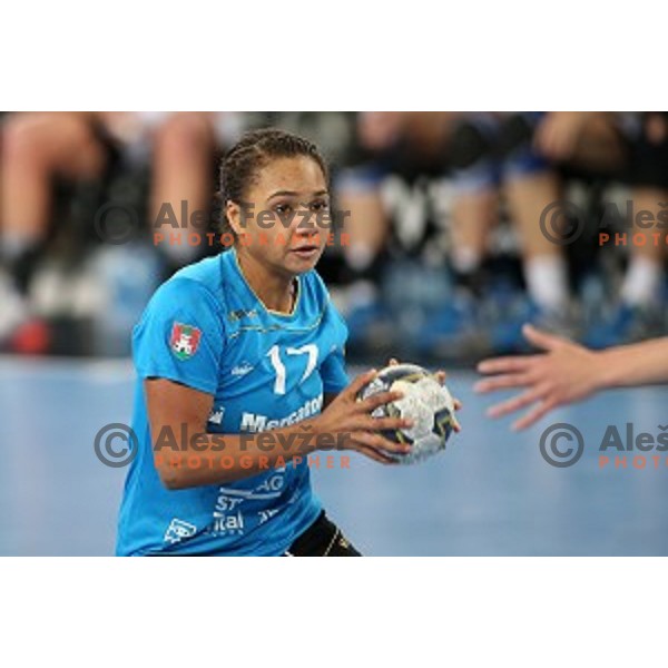 Elizabeth Omoregie of Krim Mercator in action during EHF Women