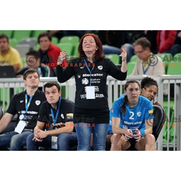 Marta Bon, head coach of Krim Mercator in action during EHF Women