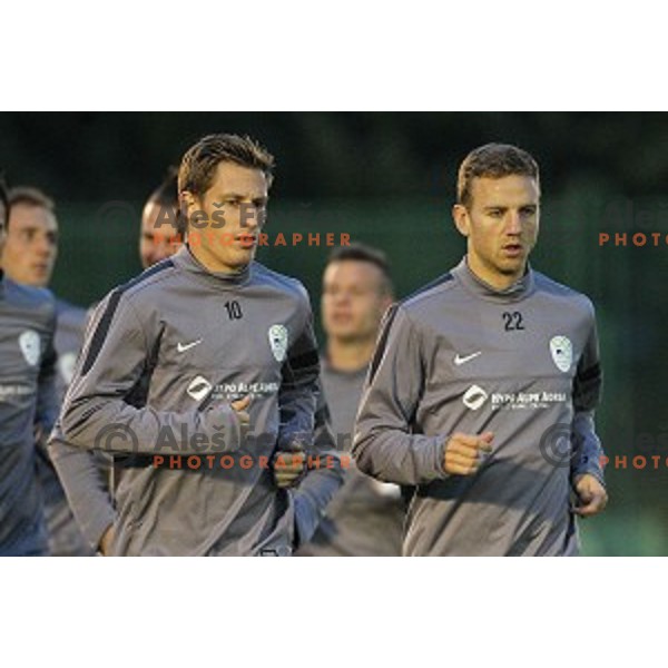 Valter Birsa and Ales Mertelj of Slovenia National football team during practice session at ZAK stadium, Ljubljana on November 10, 2014