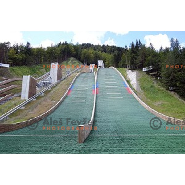 Ski jumping hill Planica with covered with plastic surface before start of winter season 2014/2015