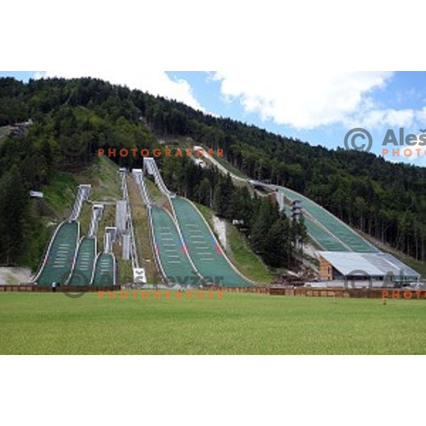 Ski jumping hill Planica with covered with plastic surface before start of winter season 2014/2015