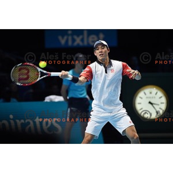 Kei Nishikori of Japan at ATP finals tennis tournament in O2 Arena, London, Great Britain, November 11, 2013 
