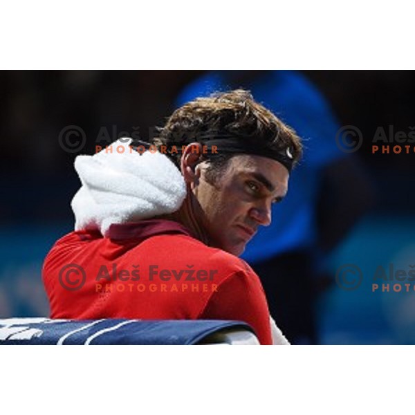 Roger Federer (SUI) at ATP finals tennis tournament in O2 Arena, London, Great Britain, November 11, 2013 