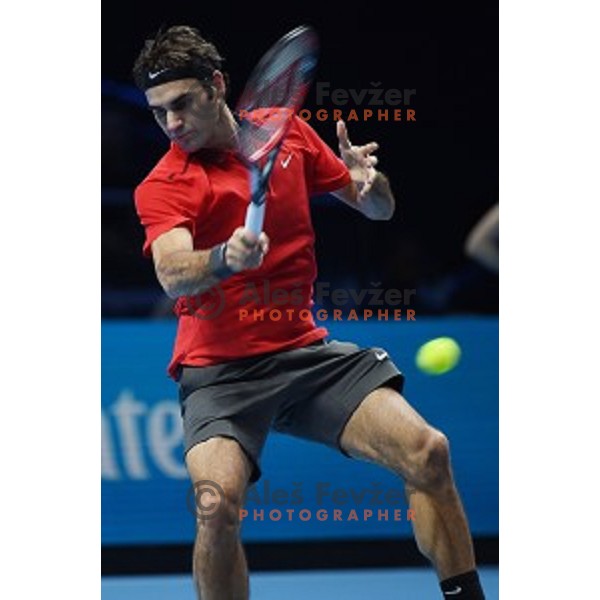 Roger Federer (SUI) at ATP finals tennis tournament in O2 Arena, London, Great Britain, November 11, 2013 
