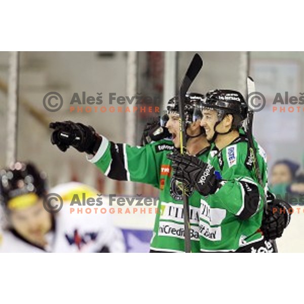 of Olimpija celebrates goal during EBEL League Season 2014/15 ice-hockey match between HDD Telemach Olimpija and Dornbirn, played in Tivoli Hall, Ljubljana, Slovenia, November 14, 2014