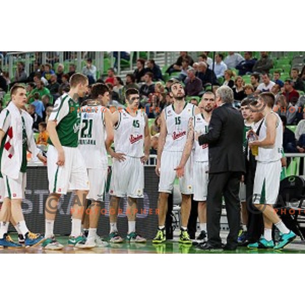 of Union Olimpija in action during ABA league basketball match between Union Olimpija Ljubljana and Igokea Aleksandrovac, played in Stozice, Ljubljana, Slovenia on November 14, 2014