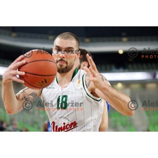 Hristo Nikolov of Union Olimpija in action during ABA league basketball match between Union Olimpija Ljubljana and Igokea Aleksandrovac, played in Stozice, Ljubljana, Slovenia on November 14, 2014
