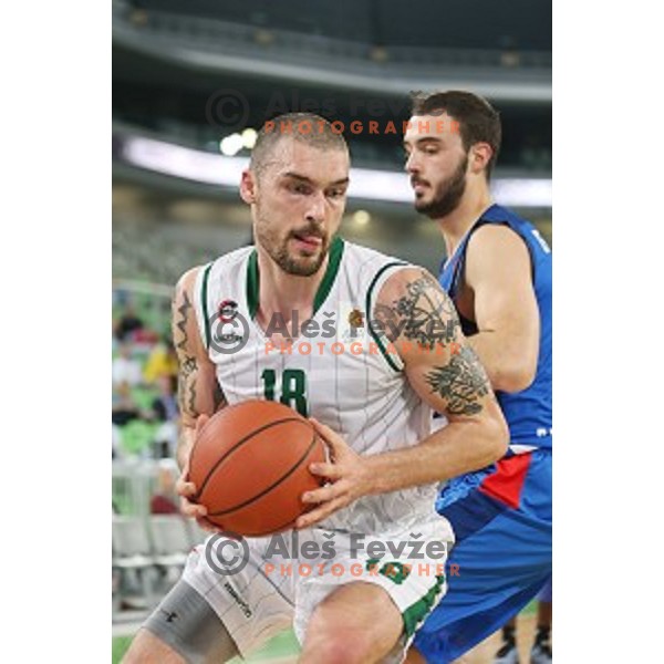 Hristo Nikolov of Union Olimpija in action during ABA league basketball match between Union Olimpija Ljubljana and Igokea Aleksandrovac, played in Stozice, Ljubljana, Slovenia on November 14, 2014