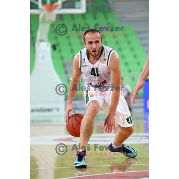 Marko Marinovic of Union Olimpija in action during ABA league basketball match between Union Olimpija Ljubljana and Igokea Aleksandrovac, played in Stozice, Ljubljana, Slovenia on November 14, 2014