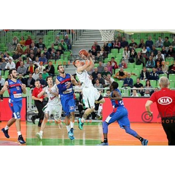 Gregor Hrovat of Union Olimpija in action during ABA league basketball match between Union Olimpija Ljubljana and Igokea Aleksandrovac, played in Stozice, Ljubljana, Slovenia on November 14, 2014