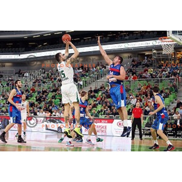 Mirza Begic of Union Olimpija in action during ABA league basketball match between Union Olimpija Ljubljana and Igokea Aleksandrovac, played in Stozice, Ljubljana, Slovenia on November 14, 2014