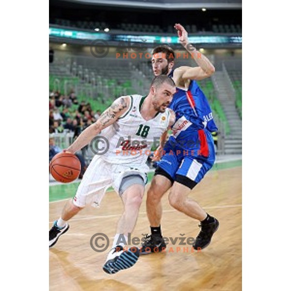 Hristo Nikolov of Union Olimpija in action during ABA league basketball match between Union Olimpija Ljubljana and Igokea Aleksandrovac, played in Stozice, Ljubljana, Slovenia on November 14, 2014