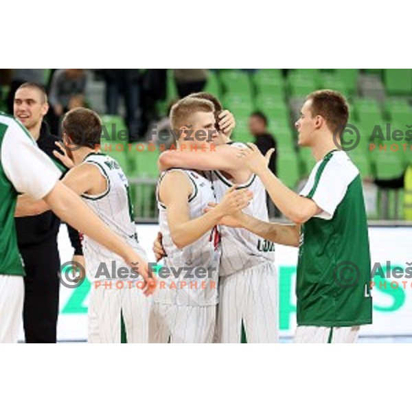 Luka Rupnik of Union Olimpija in action during ABA league basketball match between Union Olimpija Ljubljana and Igokea Aleksandrovac, played in Stozice, Ljubljana, Slovenia on November 14, 2014