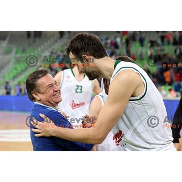 Zoran Jankovic and Mirza Begic of Union Olimpija in action during ABA league basketball match between Union Olimpija Ljubljana and Igokea Aleksandrovac, played in Stozice, Ljubljana, Slovenia on November 14, 2014