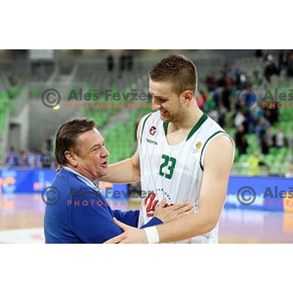 Zoran Jankovic and Alen Omic of Union Olimpija in action during ABA league basketball match between Union Olimpija Ljubljana and Igokea Aleksandrovac, played in Stozice, Ljubljana, Slovenia on November 14, 2014