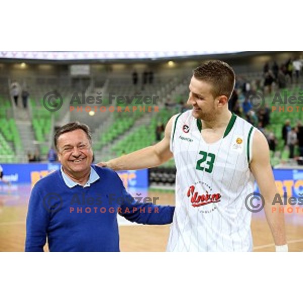 Zoran Jankovic and Alen Omic of Union Olimpija in action during ABA league basketball match between Union Olimpija Ljubljana and Igokea Aleksandrovac, played in Stozice, Ljubljana, Slovenia on November 14, 2014