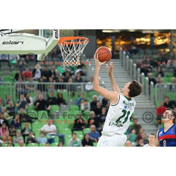 Blaz Mahkovic of Union Olimpija in action during ABA league basketball match between Union Olimpija Ljubljana and Igokea Aleksandrovac, played in Stozice, Ljubljana, Slovenia on November 14, 2014
