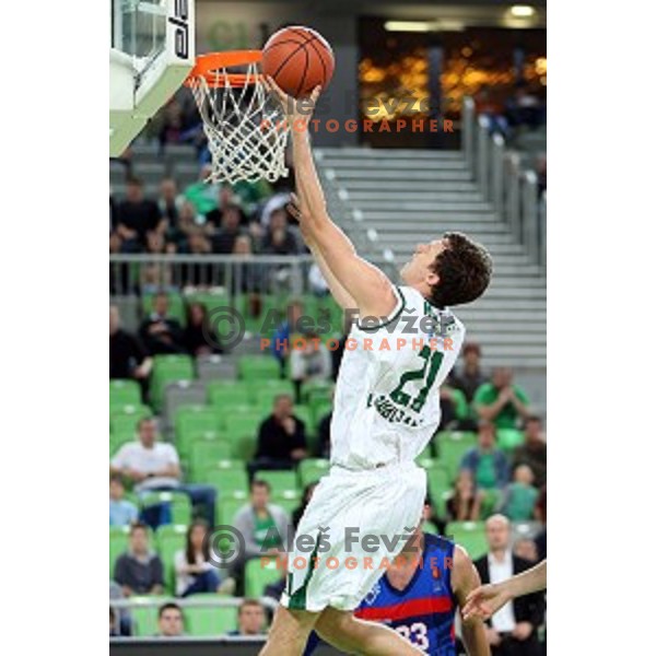 Blaz Mahkovic of Union Olimpija in action during ABA league basketball match between Union Olimpija Ljubljana and Igokea Aleksandrovac, played in Stozice, Ljubljana, Slovenia on November 14, 2014