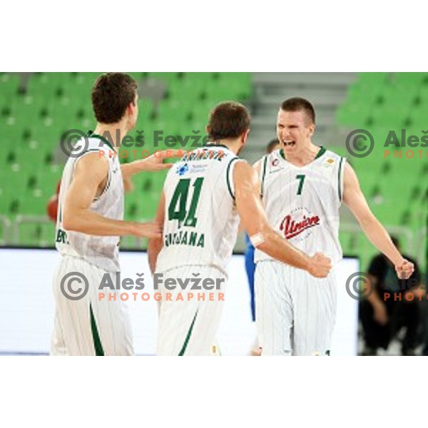 Gregor Hrovat of Union Olimpija in action during ABA league basketball match between Union Olimpija Ljubljana and Igokea Aleksandrovac, played in Stozice, Ljubljana, Slovenia on November 14, 2014