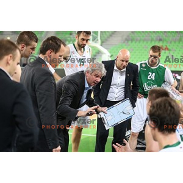 Ales Pipan, head coach of Union Olimpija in action during ABA league basketball match between Union Olimpija Ljubljana and Igokea Aleksandrovac, played in Stozice, Ljubljana, Slovenia on November 14, 2014