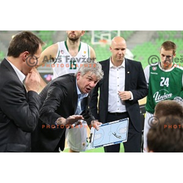 Ales Pipan, head coach of Union Olimpija in action during ABA league basketball match between Union Olimpija Ljubljana and Igokea Aleksandrovac, played in Stozice, Ljubljana, Slovenia on November 14, 2014