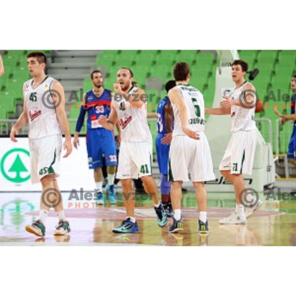 Marko Marinovic of Union Olimpija in action during ABA league basketball match between Union Olimpija Ljubljana and Igokea Aleksandrovac, played in Stozice, Ljubljana, Slovenia on November 14, 2014