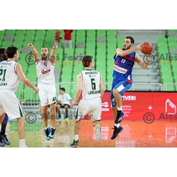 Marko Marinovic of Union Olimpija in action during ABA league basketball match between Union Olimpija Ljubljana and Igokea Aleksandrovac, played in Stozice, Ljubljana, Slovenia on November 14, 2014