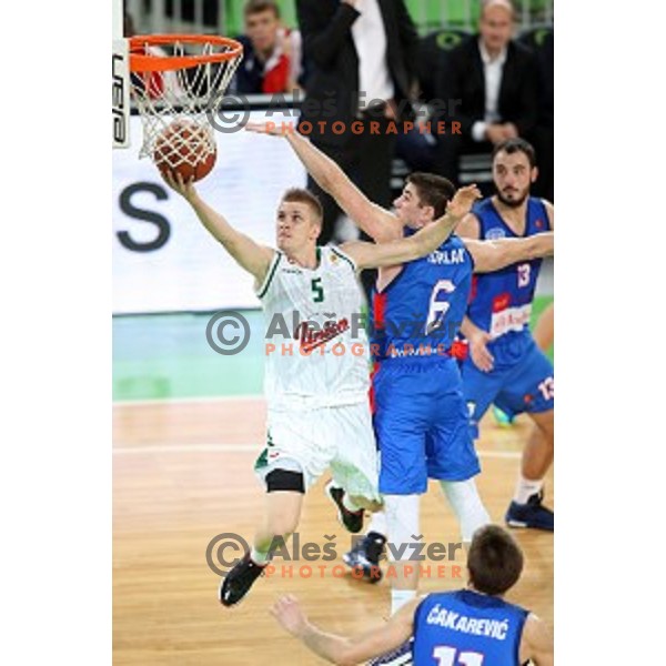 Luka Rupnik of Union Olimpija in action during ABA league basketball match between Union Olimpija Ljubljana and Igokea Aleksandrovac, played in Stozice, Ljubljana, Slovenia on November 14, 2014