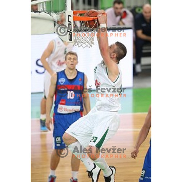 Alen Omic of Union Olimpija in action during ABA league basketball match between Union Olimpija Ljubljana and Igokea Aleksandrovac, played in Stozice, Ljubljana, Slovenia on November 14, 2014