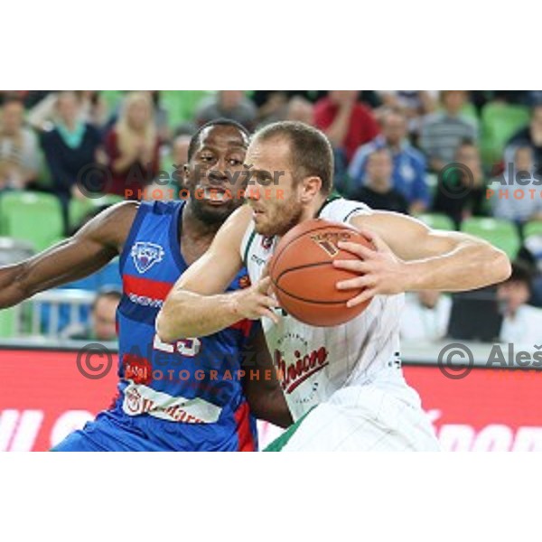 Marko Marinovic of Union Olimpija in action during ABA league basketball match between Union Olimpija Ljubljana and Igokea Aleksandrovac, played in Stozice, Ljubljana, Slovenia on November 14, 2014