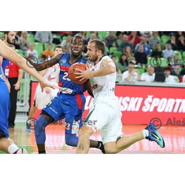 Marko Marinovic of Union Olimpija in action during ABA league basketball match between Union Olimpija Ljubljana and Igokea Aleksandrovac, played in Stozice, Ljubljana, Slovenia on November 14, 2014