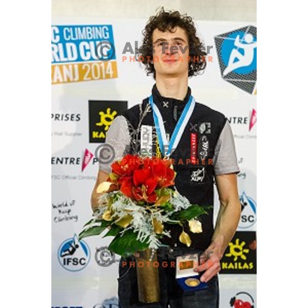 Adam Ondra of Czech Republic during final of IFSC Climbing World Cup Final 2014 in Zlato polje hall, Kranj, Slovenia, on November 16, 2014