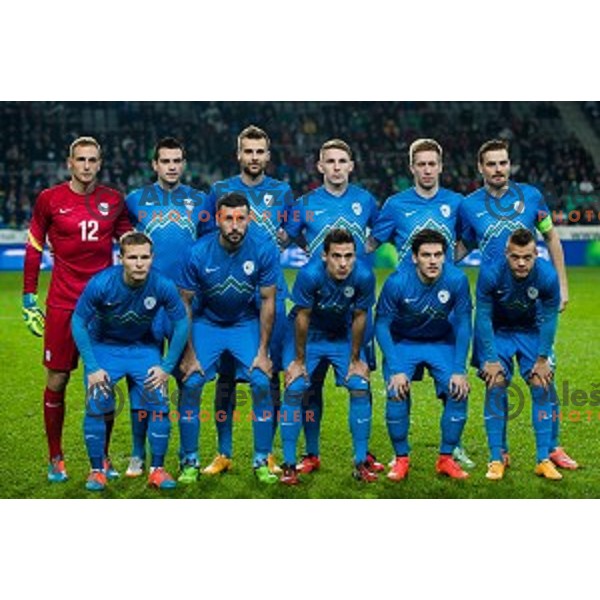 Slovenian starting eleven in action during football match Slovenia - Colombia, Src Stozice, Ljubljana, Slovenia, 18.11.2014