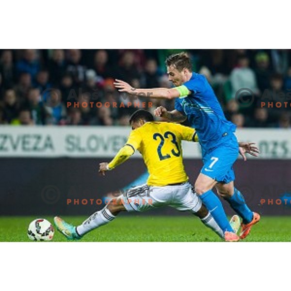 Nejc Pecnik in action during football match Slovenia - Colombia, Src Stozice, Ljubljana, Slovenia, 18.11.2014