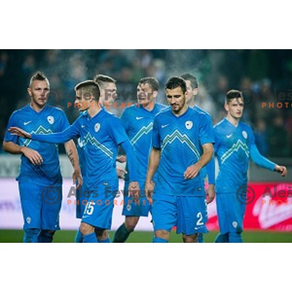 Jasmin Kutic, Andraz Struna, Sinisa Andjelkovic in action during football match Slovenia - Colombia, Src Stozice, Ljubljana, Slovenia, 18.11.2014