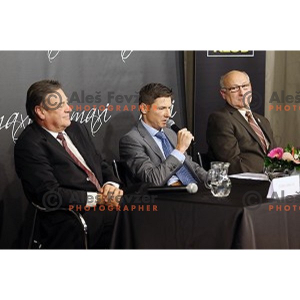 Zoran Jankovic, Andraz Vehovar and Bogdan Gabrovec- candidates for position of President of Slovenia Olympic Committee during STA press conference in Maxi klub, Ljubljana on November 19, 2014. 