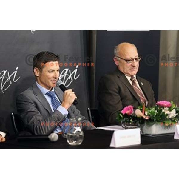 Andraz Vehovar and Bogdan Gabrovec- candidates for position of President of Slovenia Olympic Committee during STA press conference in Maxi klub, Ljubljana on November 19, 2014. 