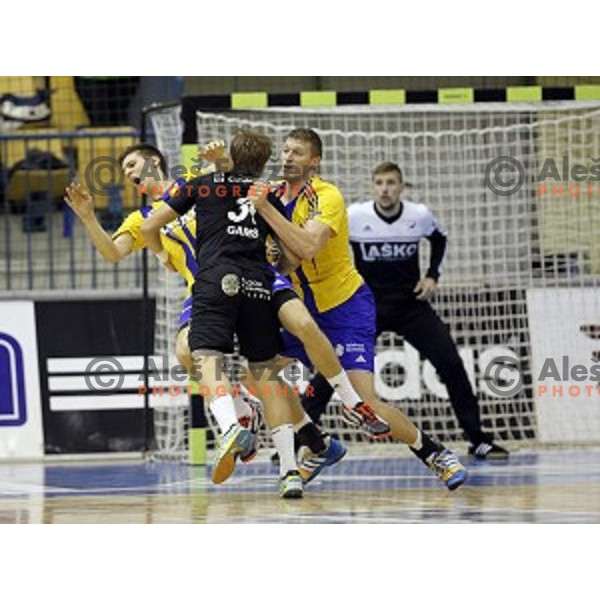 of Celje PL in action during handball match Celje PL-Gorenje Velenje in round 11 of 1.NLB leasing league, played in Zlatorog Hall, Celje, Slovenia on November 19, 2014