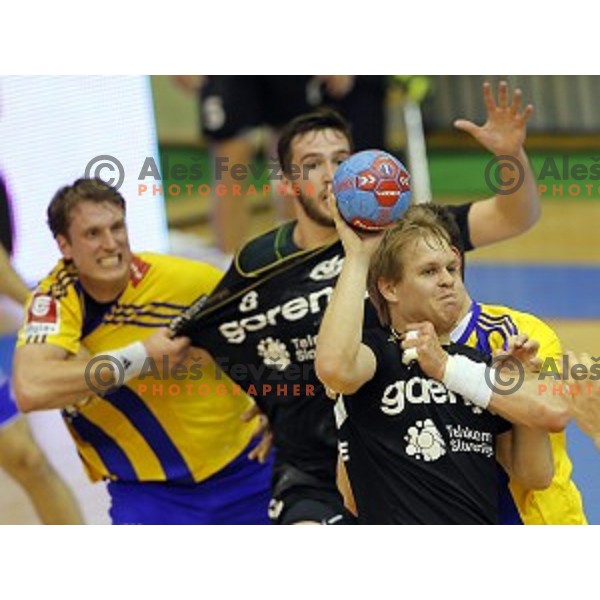 Stas Skube of Gorenje Velenje in action during handball match Celje PL-Gorenje Velenje in round 11 of 1.NLB leasing league, played in Zlatorog Hall, Celje, Slovenia on November 19, 2014