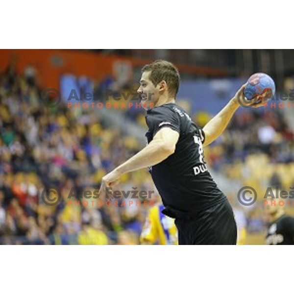 Marko Dujmovic of Gorenje Velenje in action during handball match Celje PL-Gorenje Velenje in round 11 of 1.NLB leasing league, played in Zlatorog Hall, Celje, Slovenia on November 19, 2014
