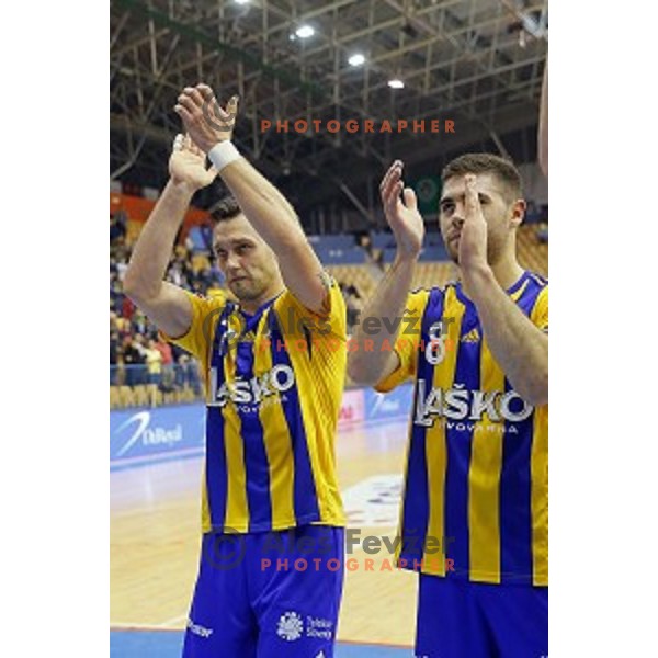 Luka Zvizej of Celje PL in action during handball match Celje PL-Gorenje Velenje in round 11 of 1.NLB leasing league, played in Zlatorog Hall, Celje, Slovenia on November 19, 2014