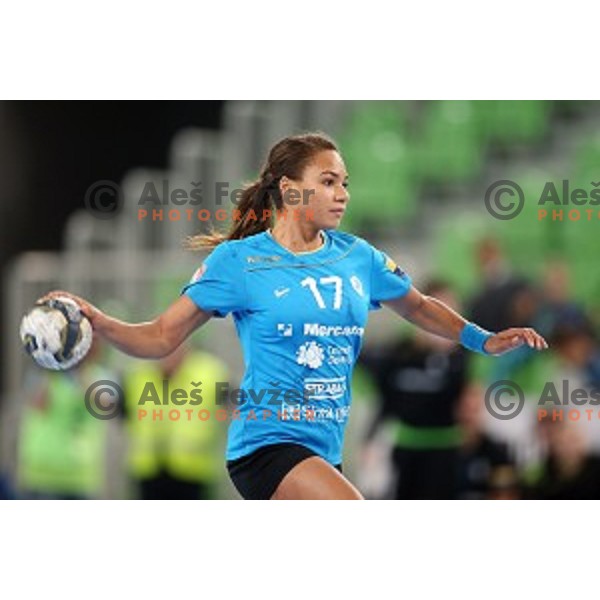 Elizabeth Omoregie in action during EHF Champions League between Krim Mercator (SLO) and Leipzig (GER) in Stožice Hall, Slovenia on November 21,2014